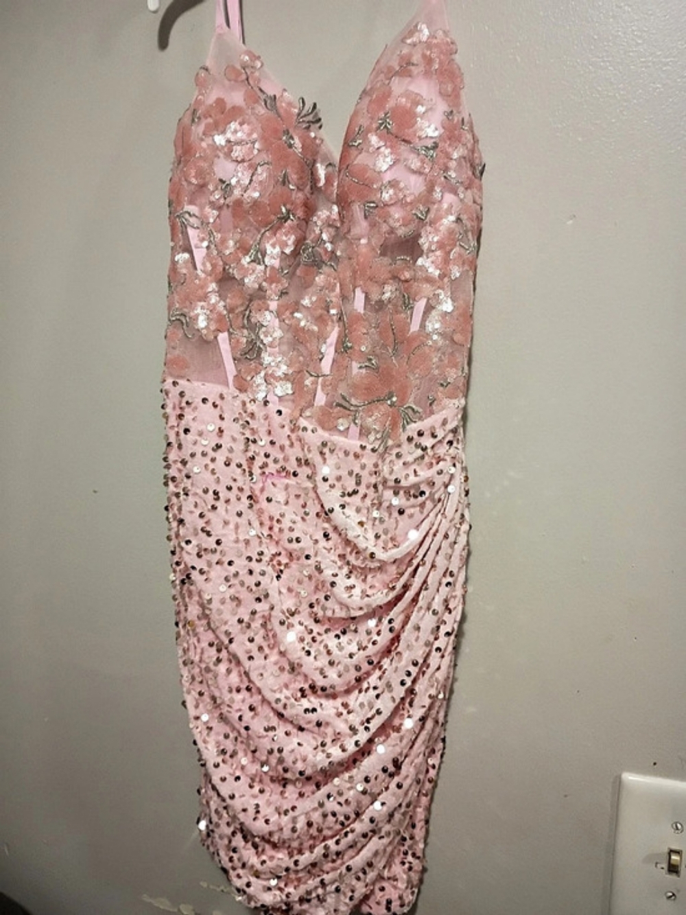 Marecella Pink Floral Sequin Mini Dress NWT